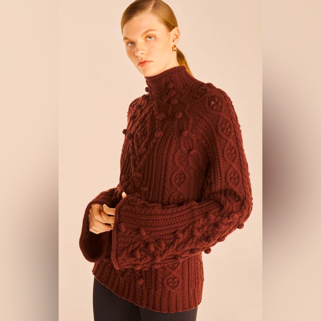 Rebecca Taylor Bauble Brown Cable Knit Sweater